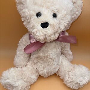 Dan Dee Teddy Bear White Cream Purple Ribbon Bow 14” Plush Stuffed Toy 2023